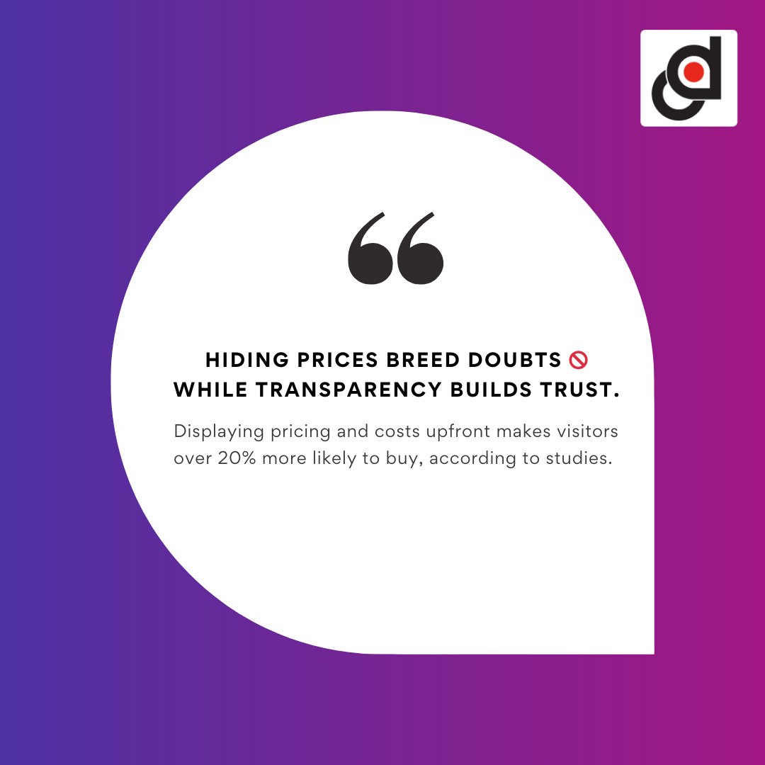 Decograph's tweet image. Contrary to myth, clearly displaying pricing upfront can make visitors more likely to buy. 💡Show there&apos;s nothing to hide and align with modern consumer values. 

#betransparent #transparentpricing #upfrontpricing #modernbusiness