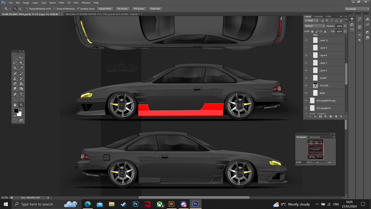 time to kick infamous into 2024 with a few projects in the works, first of with this s14 getting a aero kit render then followed up with a fresh livery. watch this space