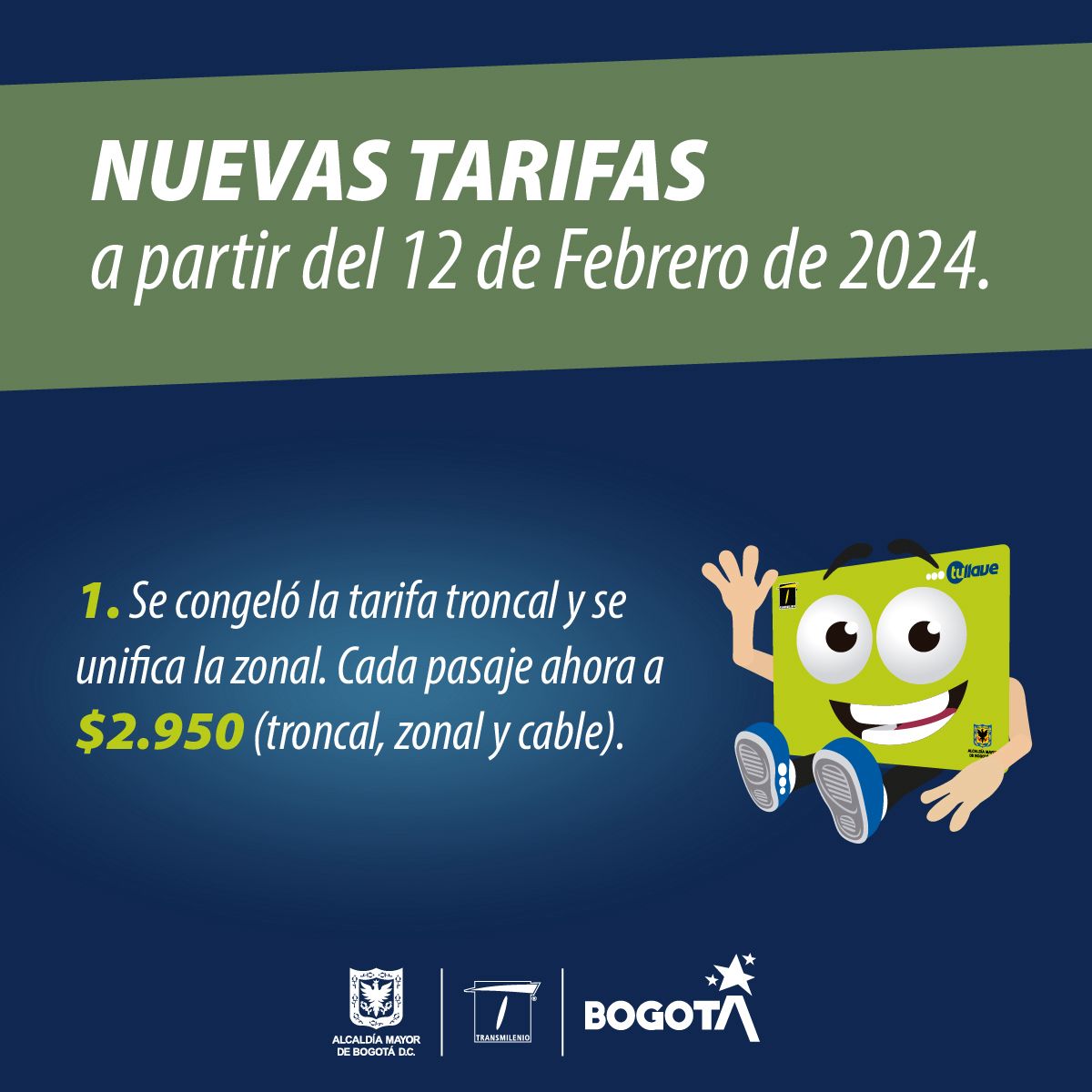 teusaquillo13's tweet image. 📣 ¡Te tenemos una gran noticia!

El valor del pasaje de Transmilenio 🚌 ¡No sube, se mantiene! 

Que este valor se mantenga y las condiciones del servicio mejoren ¡Depende de todos! 

✅ Cuidemos los buses y las estaciones 🚯🖍️

✅ Si ves a un #colado ¡Reporta!