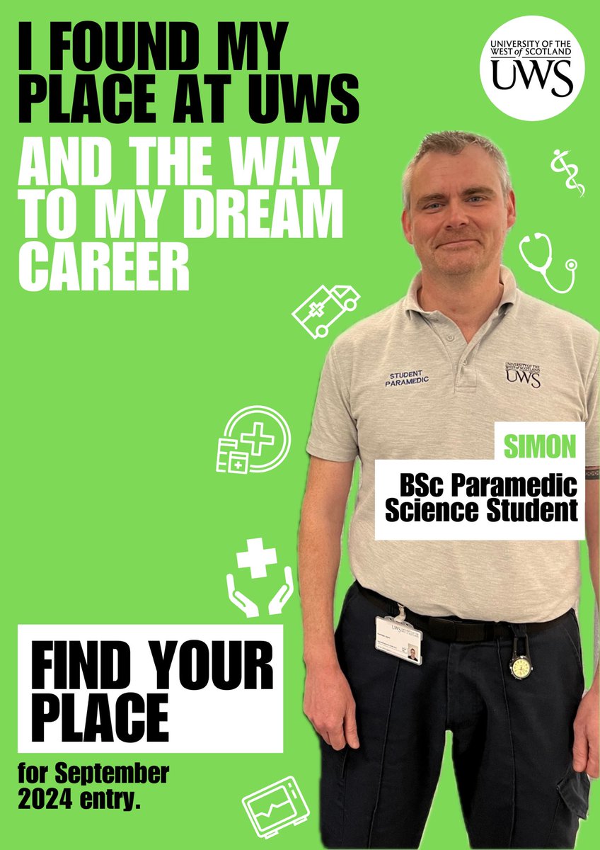 What does your future look like? Interested in a career in Paramedicine?
Applications are now open to join our @uwsparamedic programme
@uniwestscotland . Please visit: https:// uws.ac.uk/study/undergra…
undergraduate-course-search/paramedic-science/