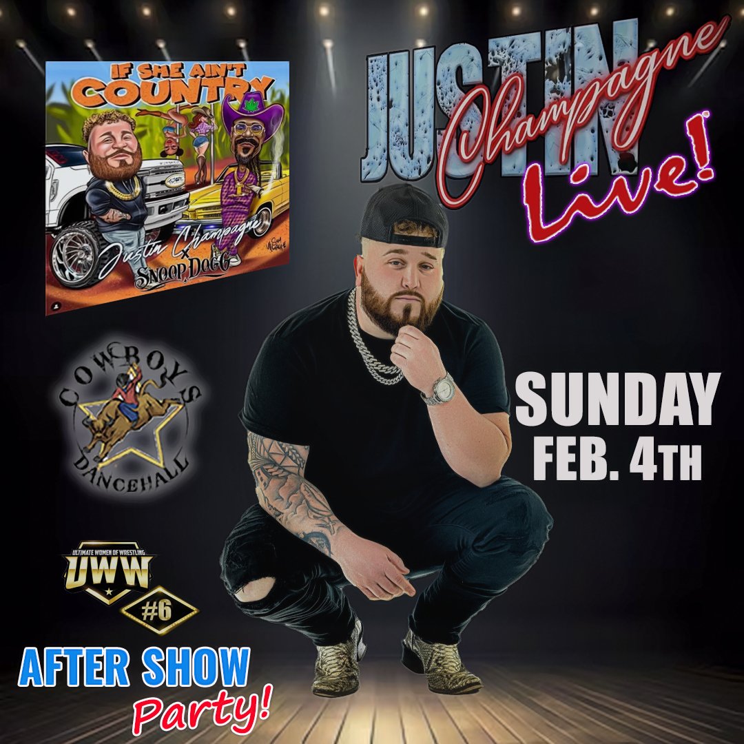 Get ready to experience the ultimate genre-bending music sensation JUSTIN CHAMPAGNE who will be taking the stage at the UWW #6 After Show Party! SAVE 25% using promo-code “Military” Get tickets at: …ntonioCowboysDancehall.eventbrite.com