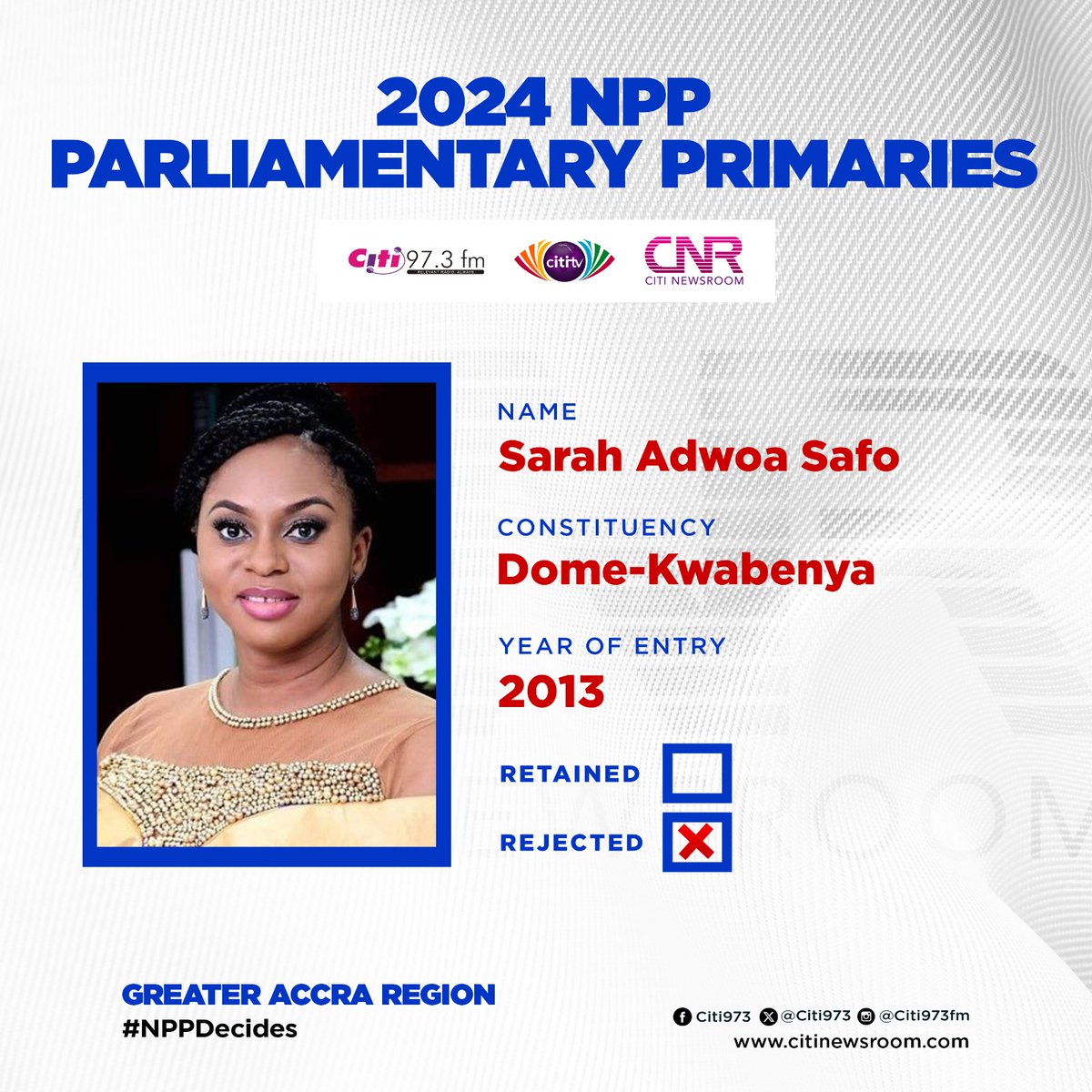 Thread of MPs who lost in the NPP 2024 Parliamentary Primaries 1. Sarah Adwoa Safo || Dome-Kwabenya #CitiNewsroom #CNRDigital #NPPDecides