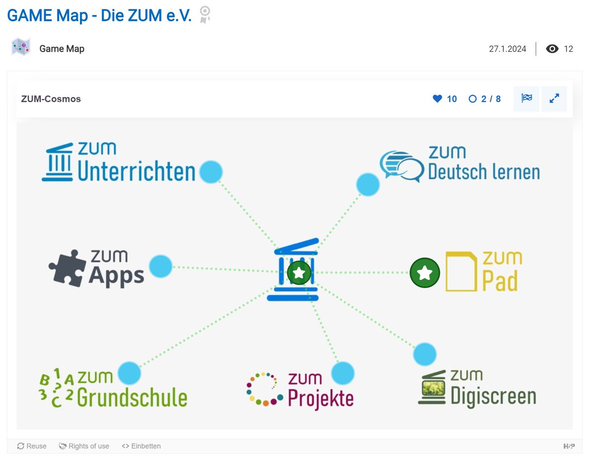 ZUMApps's tweet image. Liebe #H5P Community, seit heute ist das erste einfach Beispiel der #GAMEMAP auf #ZUMApps online. Wie geht es? Ein Hintergrundbild und über das werden Inhalte (hier Textfeld und Link) angeboten. Nutz diese Vorlage apps.zum.de/apps/29397 und probiert es auf. #OER #OERde #moodle