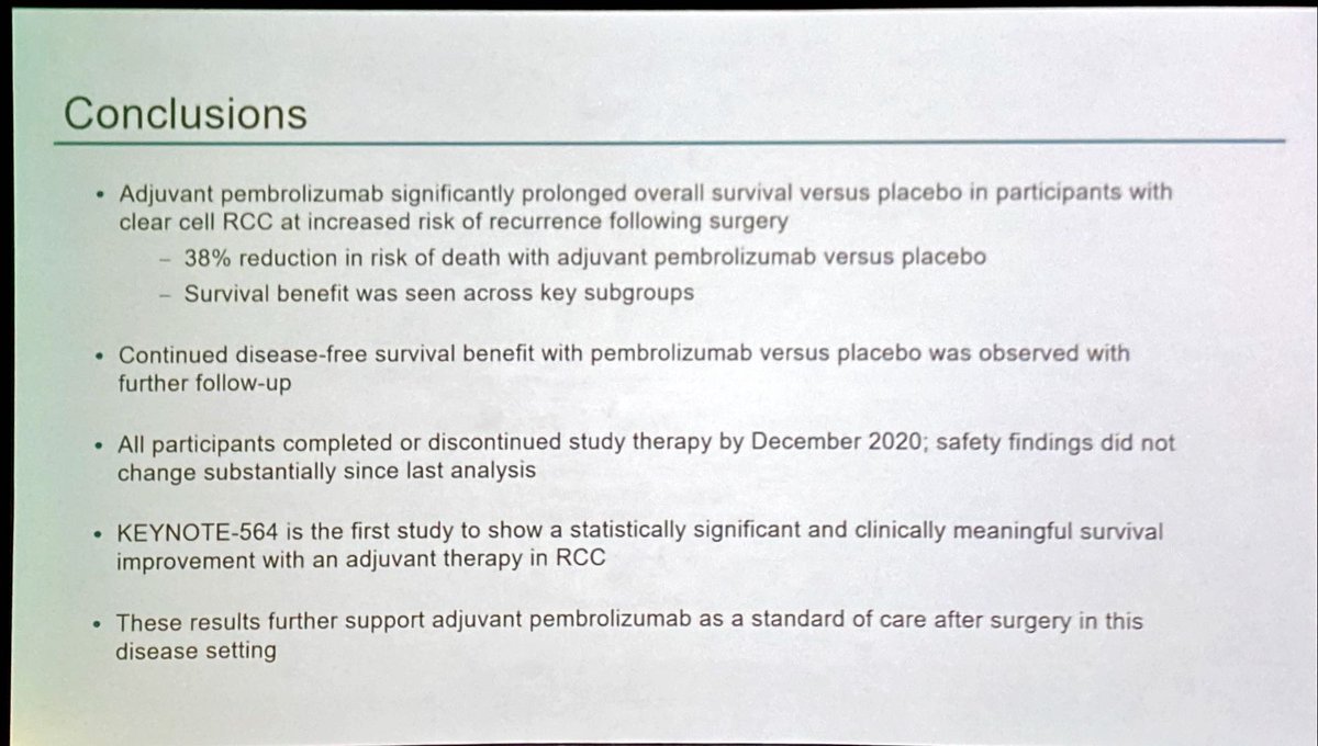 Overall survival results from the phase 3 KEYNOTE-564 study of adjuvant pembrolizumab versus placebo for the treatment of clear cell renal cell carcinoma (ccRCC). #GU24