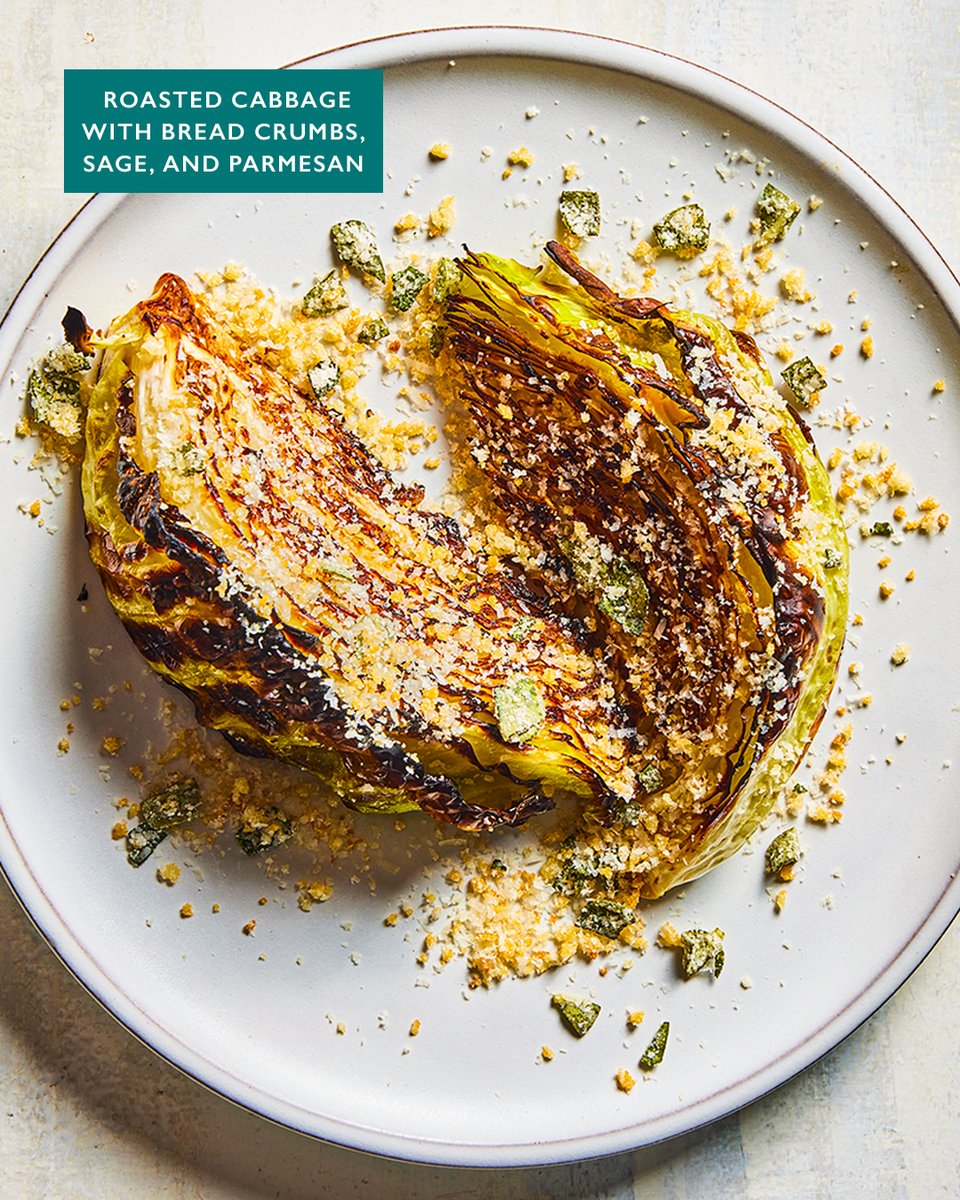 TestKitchen's tweet photo. An easy steam-roasting technique transforms this often overlooked and underestimated vegetable into a crisp-tender delight. Here are three ways to flavor roasted cabbage. Roasted Cabbage with Mustard, Bacon, and Cream recipe: https://t.co/rtcPQnEatr https://t.co/6ANrJwXV8x