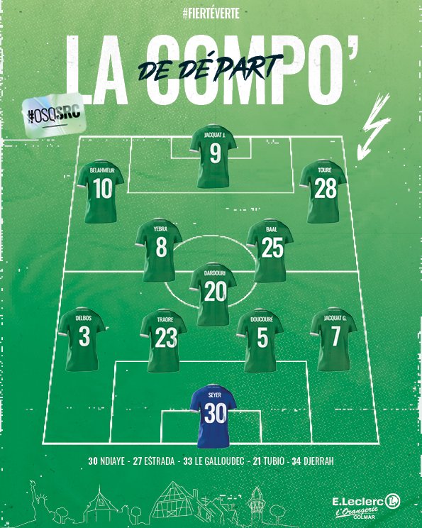 𝙇𝙖 𝙘𝙤𝙢𝙥𝙤 '

le 11 de départ sélectionné par Pascal Moulin pour sa première rencontre officielle sur le banc colmarien.🔥

#fiertéverte💚