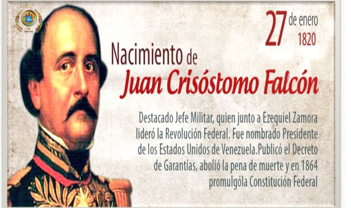 #27deEnero Juan Crisóstomo Falcón fue un militar y político venezolano, que ejerció la Presidencia de los Estados Unidos de Venezuela entre 1863 y 1868. #ambumilcm #RedSanitariaMilitar