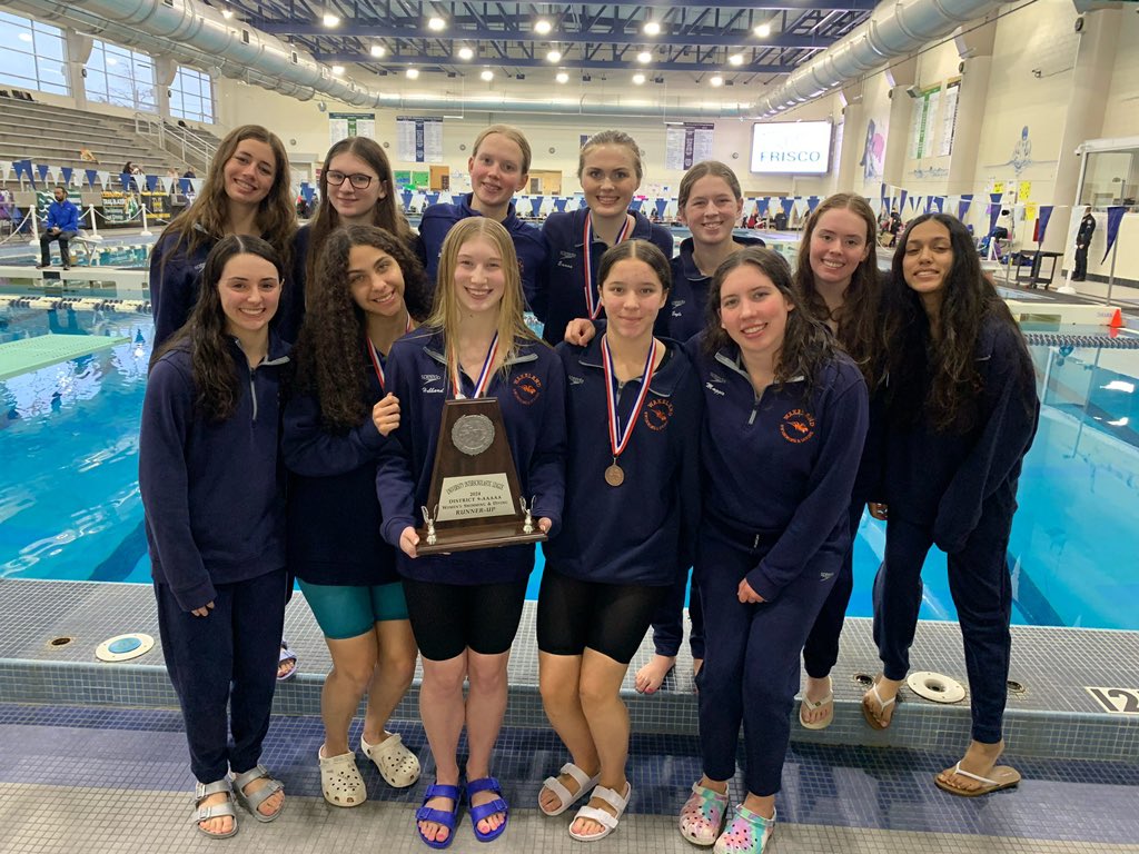 Congratulations to our girls! They finished as your District 9-5A Runners-Up! 🟠🔹🔸🔵🏊‍♀️🌊