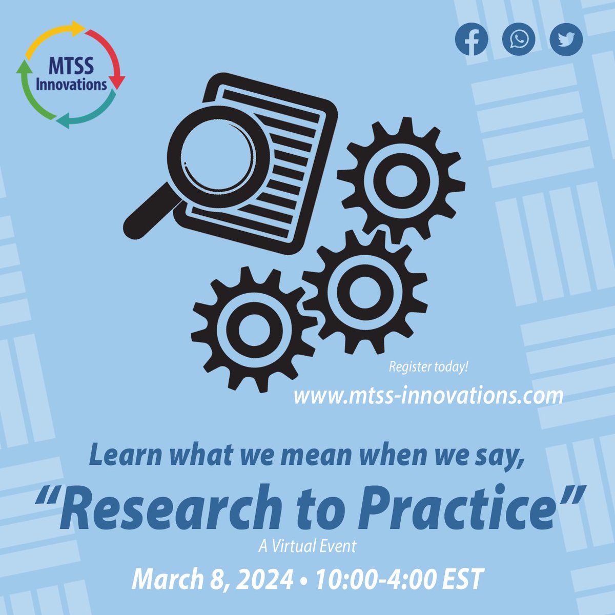 📷 MTSS Innovations Conference 2024
28 Years of #Research to #Practice
Mar 8, 2024
.
Save with Early Registration before February 9
.
mtss-innovations.com
#MTSSInnovations #MTSS #VirtualLearning #Education #conference2024