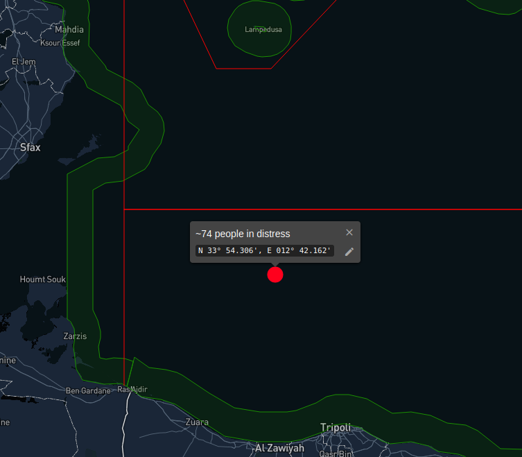 alarm_phone's tweet photo. Correction!! The boat is much further north. Authorities are informed! https://t.co/L9RdWLOo03