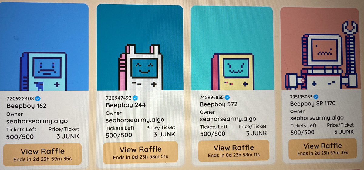 BEEP BEEP !
Super duper <a href="/RaffleBeesALGO/">rafflebees.algo</a> going on with 8 different <a href="/beepboy_/">Beepboy.algo</a> ! 
🤖

rafflebees.com