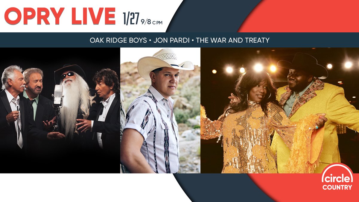 We’re having a party with @oakridgeboys, @JonPardi, and @warandtreaty tonight on a previously recorded #OpryLive 🎉 Be sure to join in on all the country music fun with us at 9/8c pm! Watch on Circle Country, stream on Facebook and YouTube, or tune in on the Circle Now app.