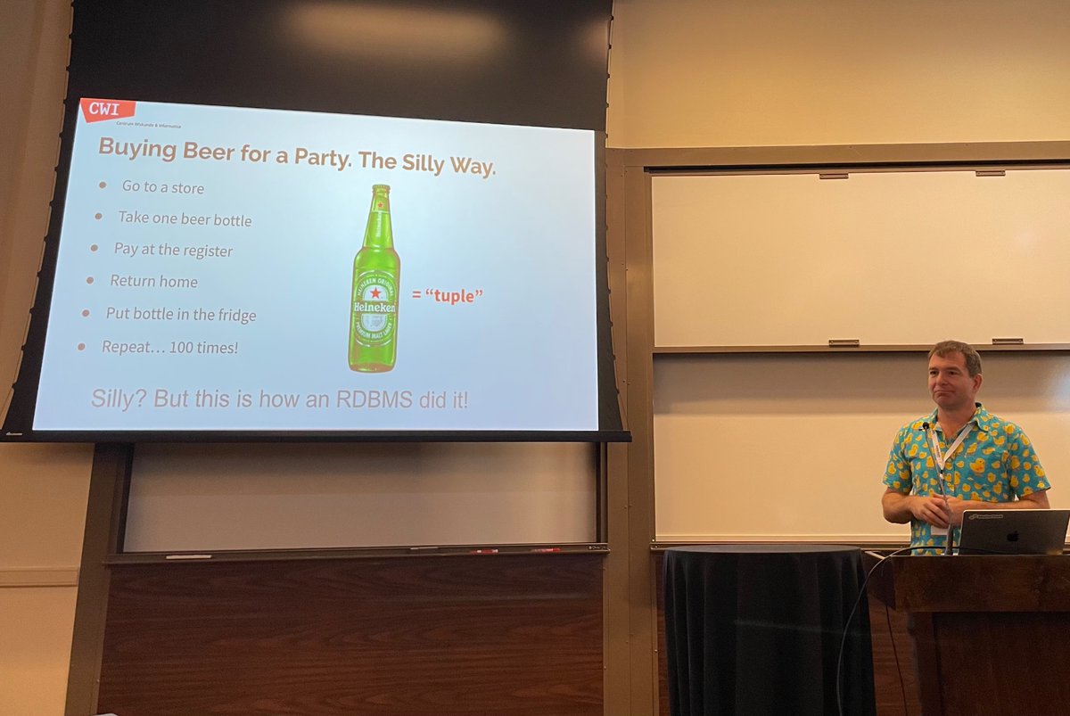 ryguyrg's tweet photo. Love how @peterabcz is using an analogy of buying beers to describe row/tuple-based database systems here at data day texas #ddtx https://t.co/MU2QHCXG8z