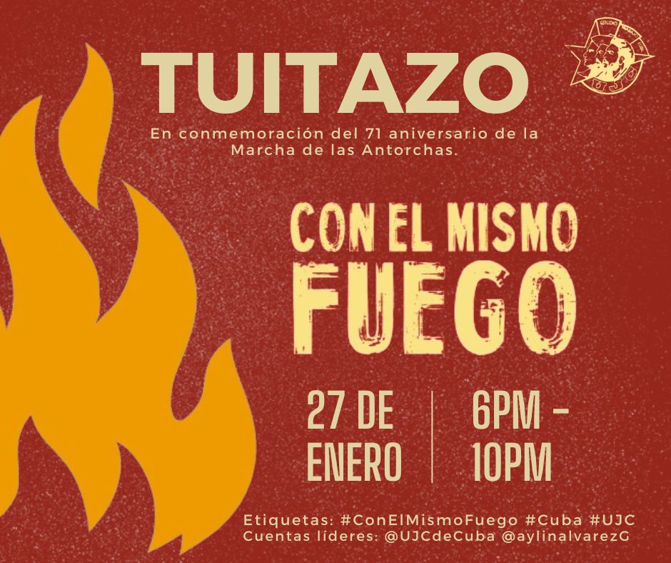 capitulo_cubano's tweet photo. Desde el @capitulo_cubano los invitamos acompañar a nuestros jóvenes en el twitazo que estarán desarrollando este 27 de enero en homenaje al Héroe Nacional de #Cuba.
#ConElMismoFuego de hace 71 años atrás, el pueblo cubano no dejará morir el legado del Apóstol. @EdelysSantana https://t.co/5Ia8JUF0lI