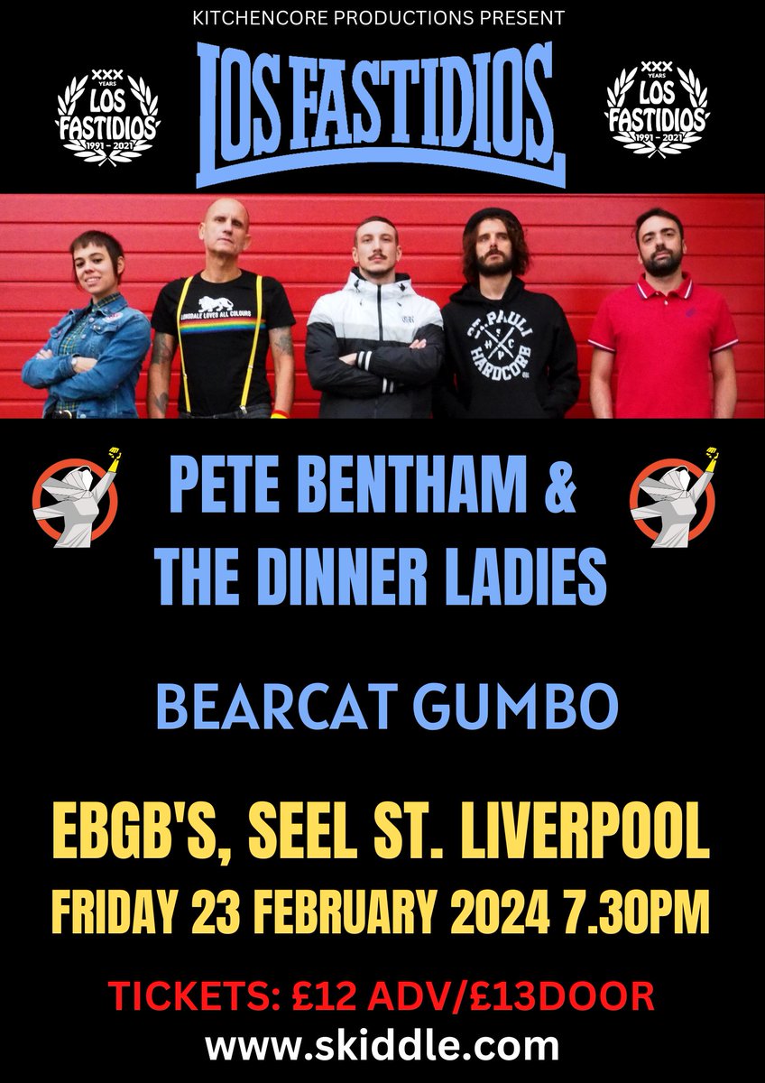 Our next show is in Liverpool on Friday 23 Feb at EBGB'S with our Italian Ska/Oi mates Los Fastidios - plus swing-jazzers Bearcat Gumbo. Cheaper online tickets are selling-out so please don't hang about, it's always a boss night. Tickets and Info here: fb.me/e/6C04Hjzpu