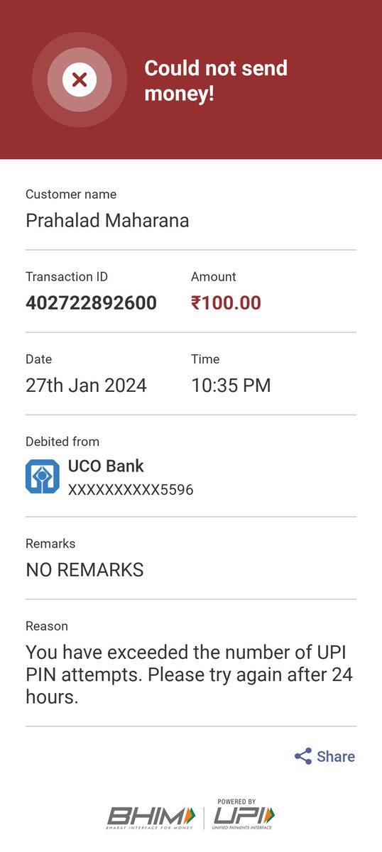 babubhai_mr's tweet photo. Due to Technical issues my transaction was Failed please fix the Issue 

Here's the receipt for the transaction via BHIM UPI - https://t.co/gna6Lawfnf https://t.co/FfYgthCBBT