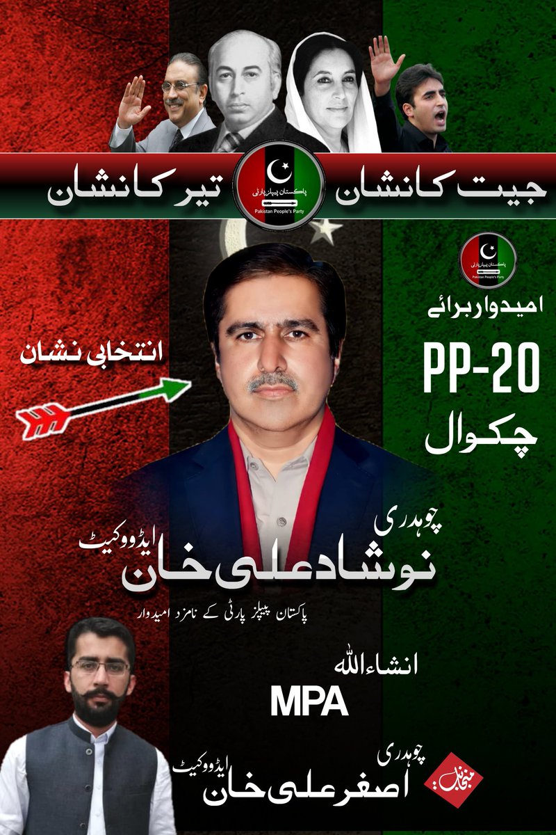 asgheralee's tweet photo. ایک طویل عرصے بعد انتھک محنت اور پر خلوص کوشش کے بعد - چکوال میں پیپلزپارٹی ابھر کر سامنے آ رہی ہے 

مضبوط امیدوار میدان میں ہیں اور ضلع چکوال کی ہر سیٹ پر کانٹے دار مقابلہ ہوگا۔ 
چکوال بھٹو کا 🇱🇾💕 

#PP20
@civilpakistani 
@BBhuttoZardari 
@MediaCellPPP https://t.co/dMhrdLABoZ