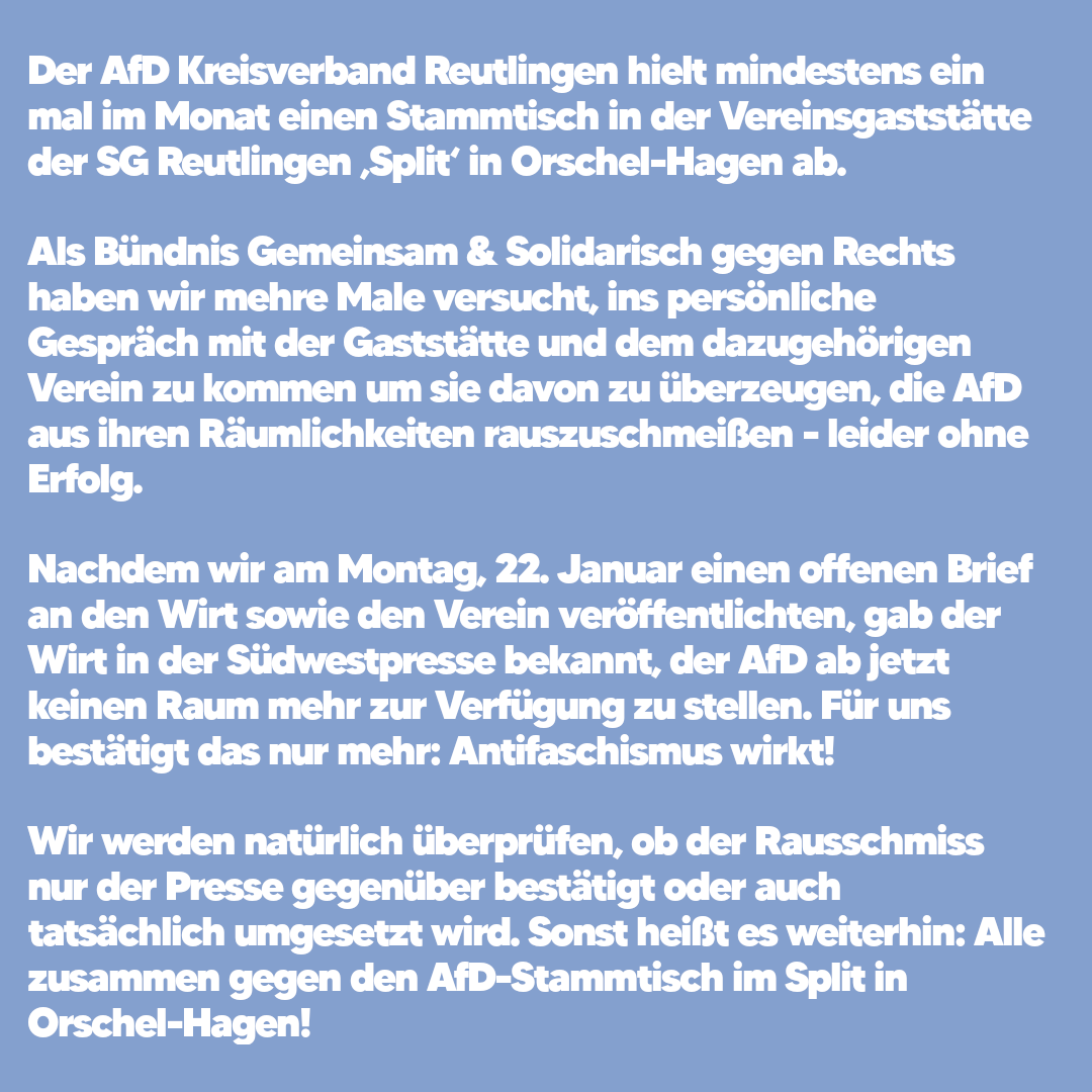Die AfD verliert ihr Stammlokal in Orschel-Hagen #Reutlingen