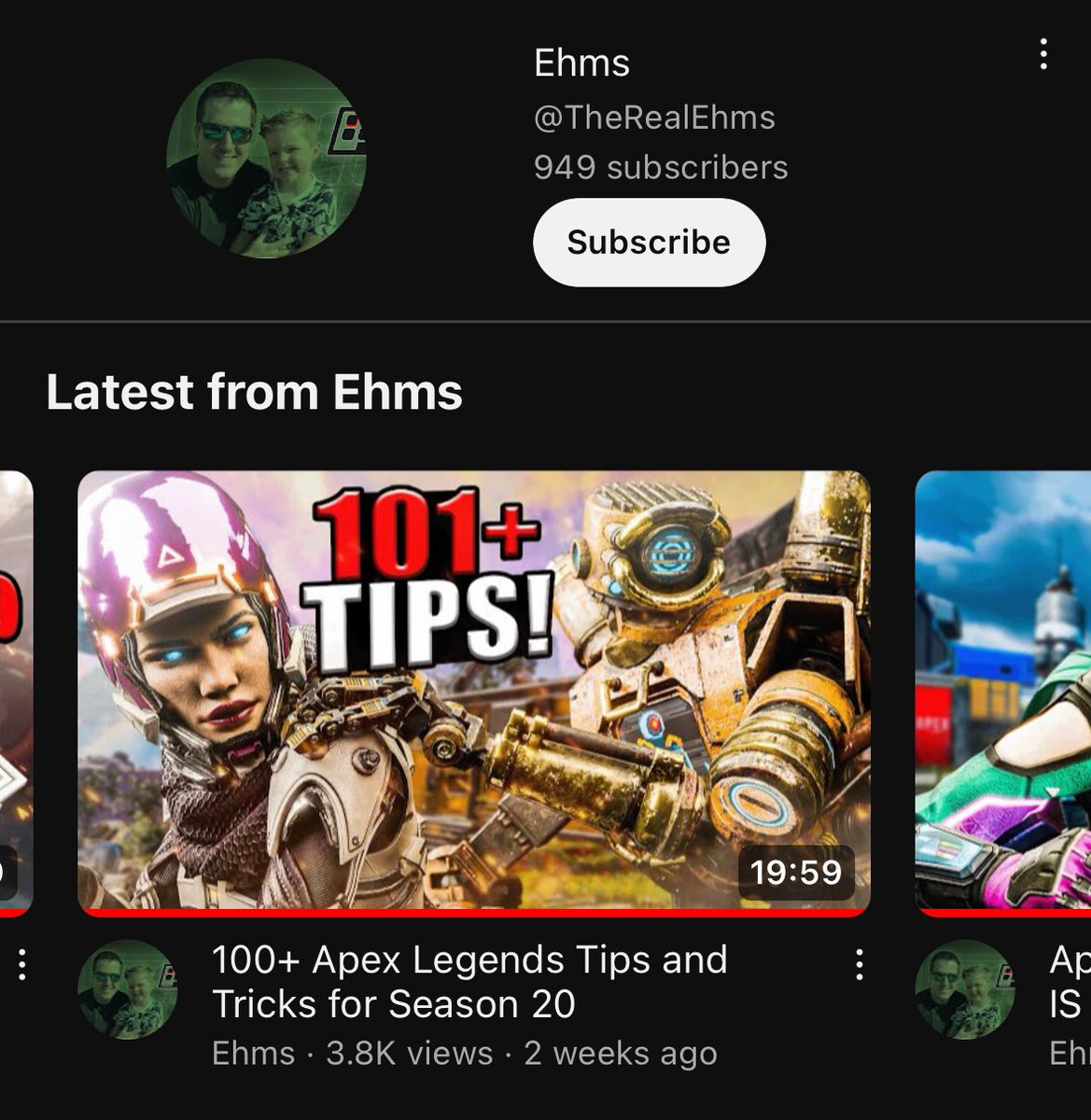 Thought I would really swap up my niche because it brought back some passion 6 months ago. 

Can’t believe we are just shy of 50 followers to hit 1,000 on YT!

These are #ApexLegends #Apex tips, so if your ever looking some great info!

YouTube.com/@TheRealEhms

How’s your YT?