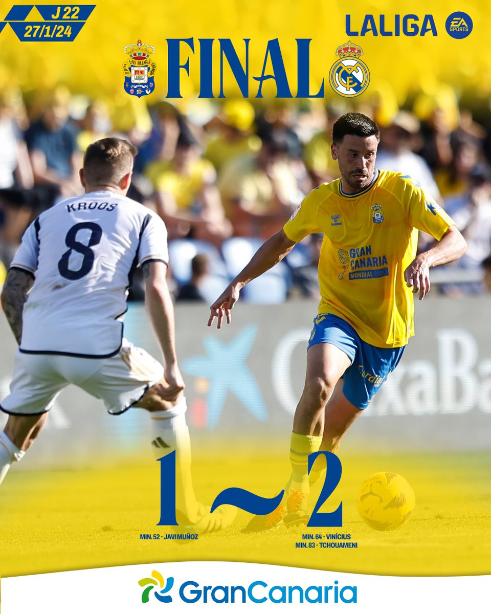 🔚 Final del partido en el Gran Canaria. #LasPalmasRealMadrid #LaUniónHaceLasPalmas 💛💙