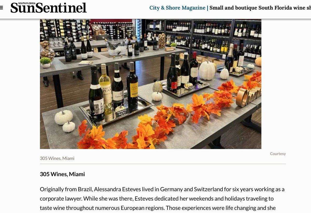 305 Wines was featured on Sun Sentinel, click to see our wine recommendations! Thank you Peg San Felippo for writing about us. sun-sentinel.com/2024/01/23/sma… #305Wines #SunSentinel #WineRecommendations #WineLovers #WineTime