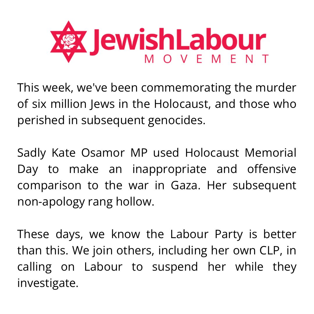 Our statement on the inappropriate and offensive remarks from Kate Osamor MP