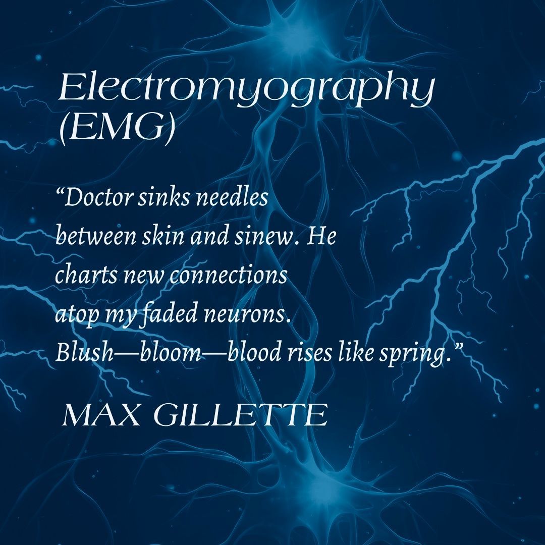 The hypnotizing poetry of Max Gillette provides a brief yet captivating glimpse into an electromyography test, with clever language bringing the minutiae of the procedure into captivating focus. Read “Electromyography (EMG)” here: buff.ly/42i7x1R