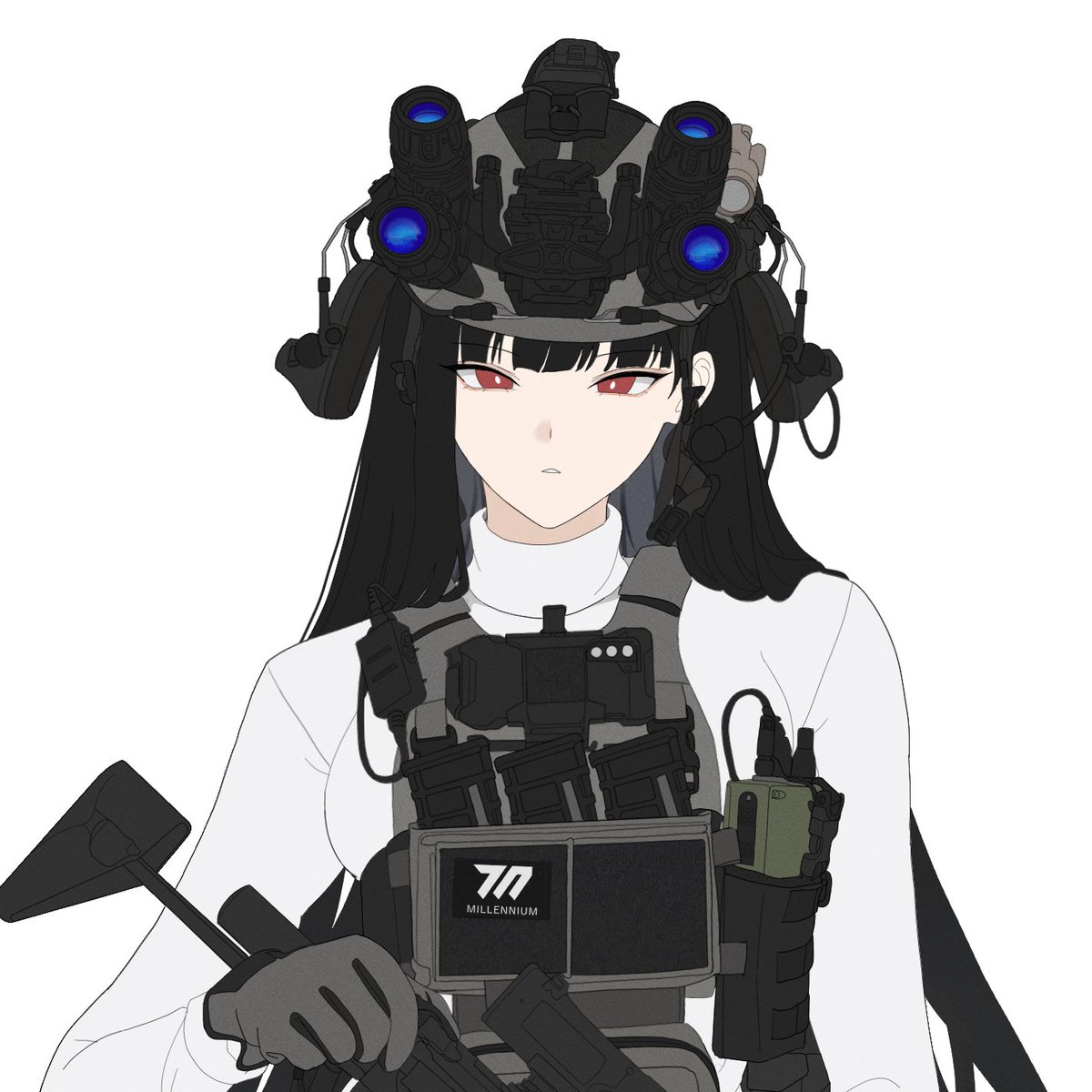 rio (blue archive) 1girl black hair solo long hair red eyes gloves white background  illustration images