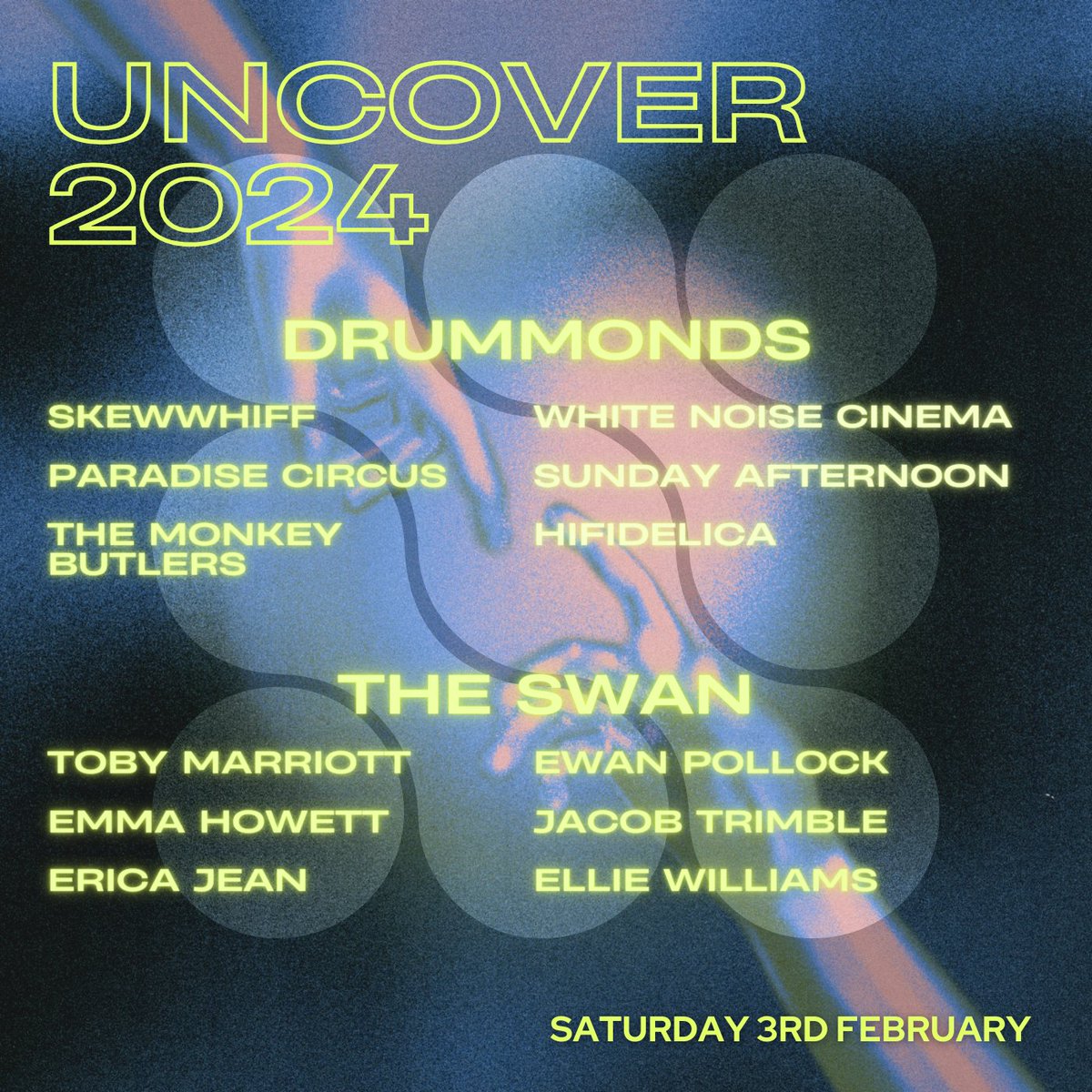 ONE WEEK TO GO 💙 Join us for a full weekend of live music in Drummonds and The Swan, Friday 2nd - Sunday 4th Feb 💥 Day and weekend tickets on sale now: uncover.seetickets.com/tour/uncover-2…