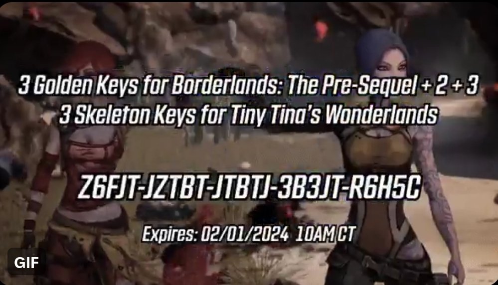 Weekend is ON and so is a free SHiFT code for 3 Golden Keys in Borderlands 2, TPS, 3, and 3 Skeleton Keys for Wonderlands: Z6FJT-JZTBT-JTBTJ-3B3JT-R6H5C Redeem in game or at shift.gearbox.com. Expires Feb 1. Good luck, and happy looting!