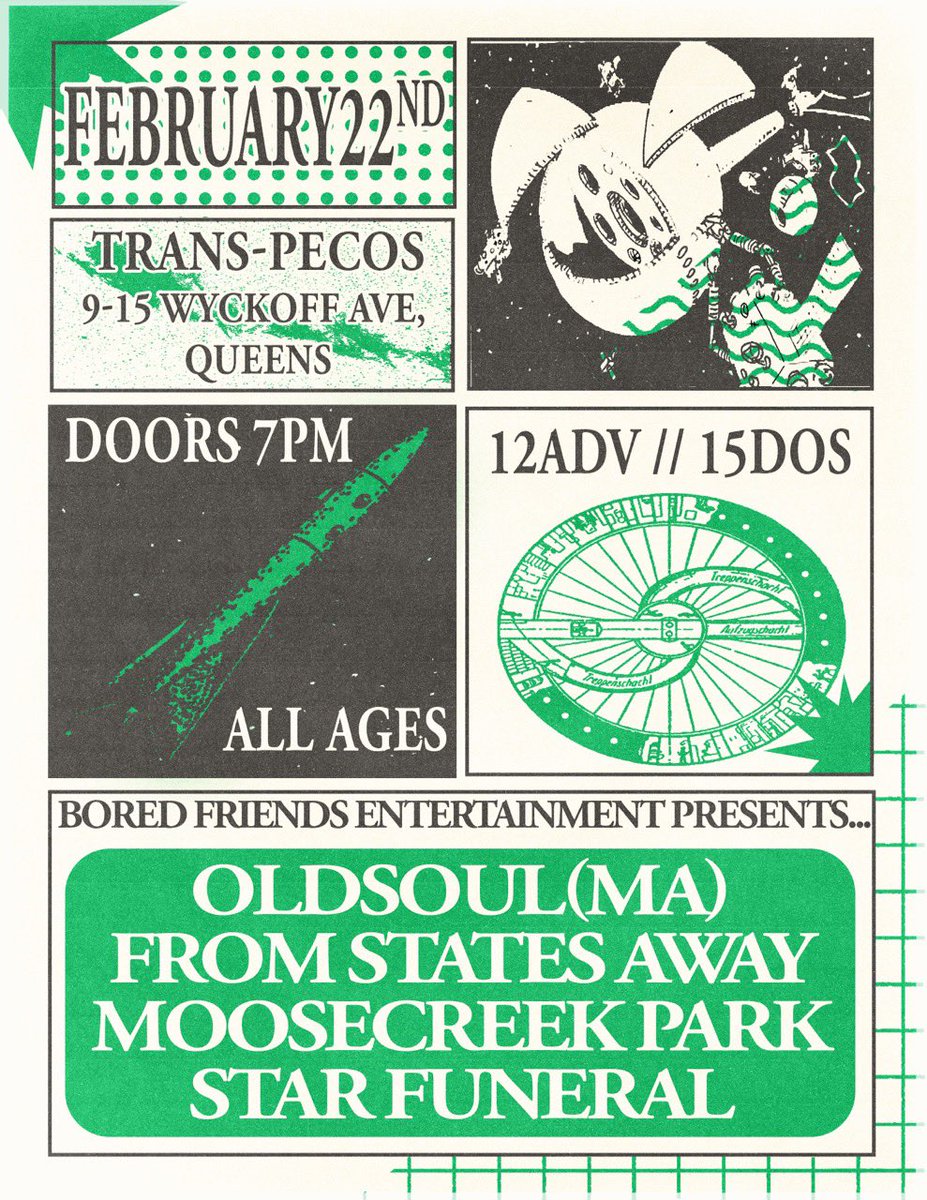 boredfriendsnyc's tweet photo. FEBRUARY 22 @thetranspecos 
@oldsoulMA 
@FromStatesAway_ 
@moosecreekpark 
Star Funeral

https://t.co/LMrskyxRi5 https://t.co/pN7Zl8WeBk