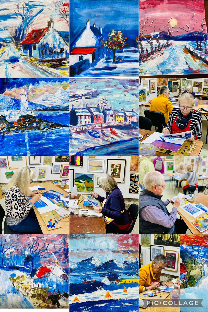 indianlights's tweet photo. A very #enjoyable #art #workshop at the #creekcreative I #loved being back again my #students created #beautiful #paintings inspired by Jolomo of #winter scenes. Also incredibly proud of one my students Tina who is exhibiting her beautiful work in the gallery at the same time. https://t.co/DO7QXjAUzd