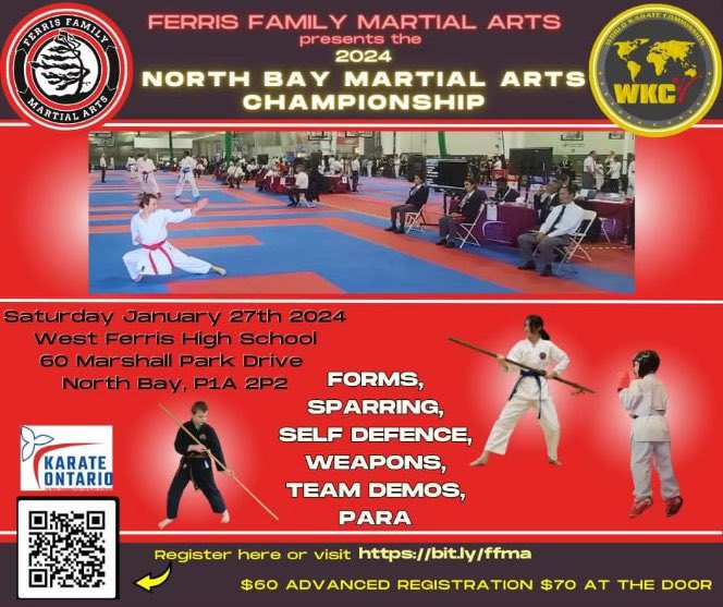 West Ferris is proud to be the host facility for the North Bay Martial Arts Championships this weekend. This event is being put on by Ferris Family Martial Arts. Dinner is Served is on site with delicious food and there’s a great vibe with many of our students volunteering.