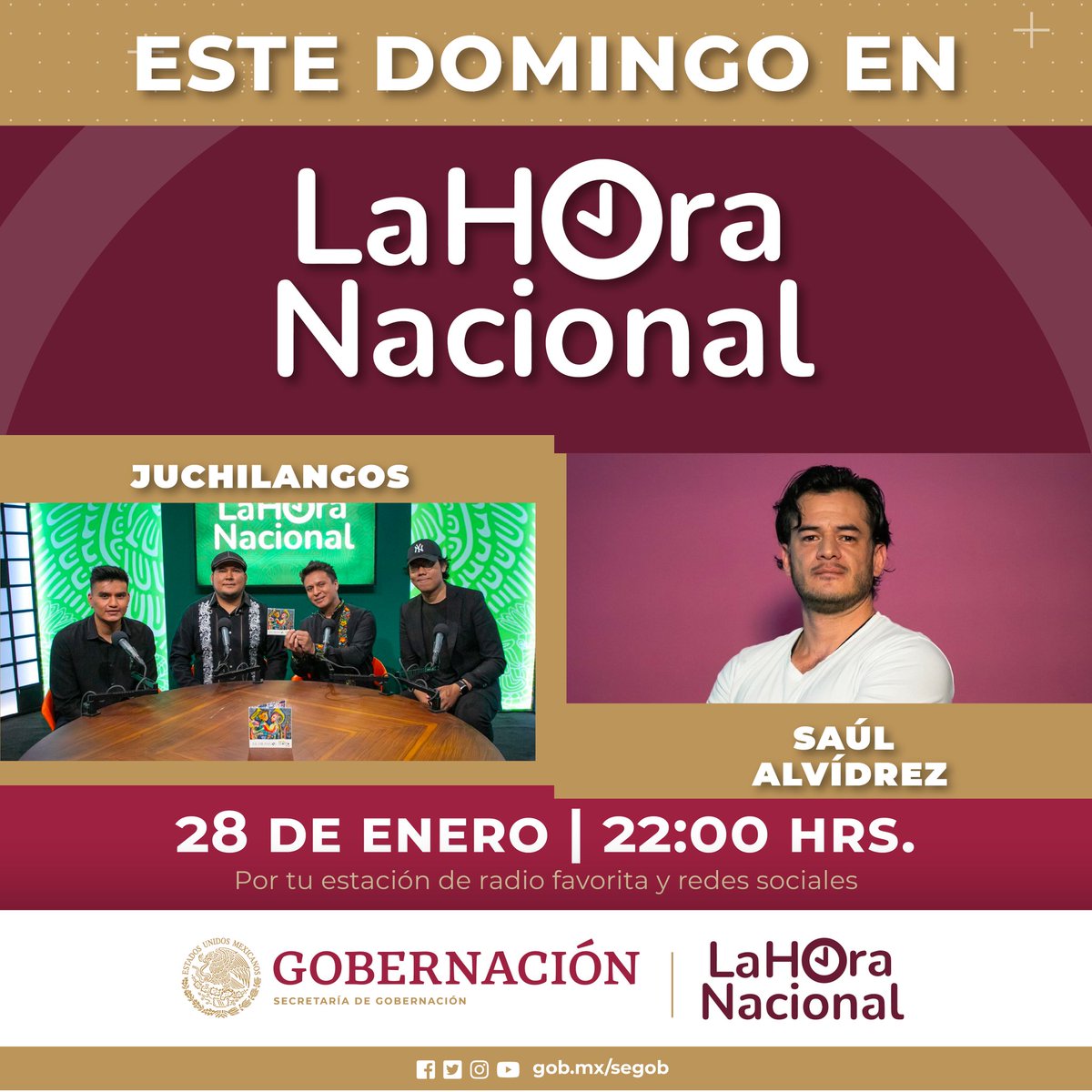 SEGOB_mx's tweet photo. ⭕ #GobernaciónInforma | Revela @lahoranacional cómo es que un escritor mexicano logró que charlaran dos referentes mundiales, Chomsky y 
José Alberto Mujica.

• Saúl Alvídrez contará a los conductores del programa, @leos y @eltalcha, el camino que siguió para que ese encuentro del filósofo y lingüista con el político uruguayo derivara en una obra literaria sobre temas del siglo XXI.

• Acércate a la música zapoteca con el sonido de Los Juchilangos y conoce por qué esta banda lleva ese nombre.

📲 https://t.co/4IuOn04bHN