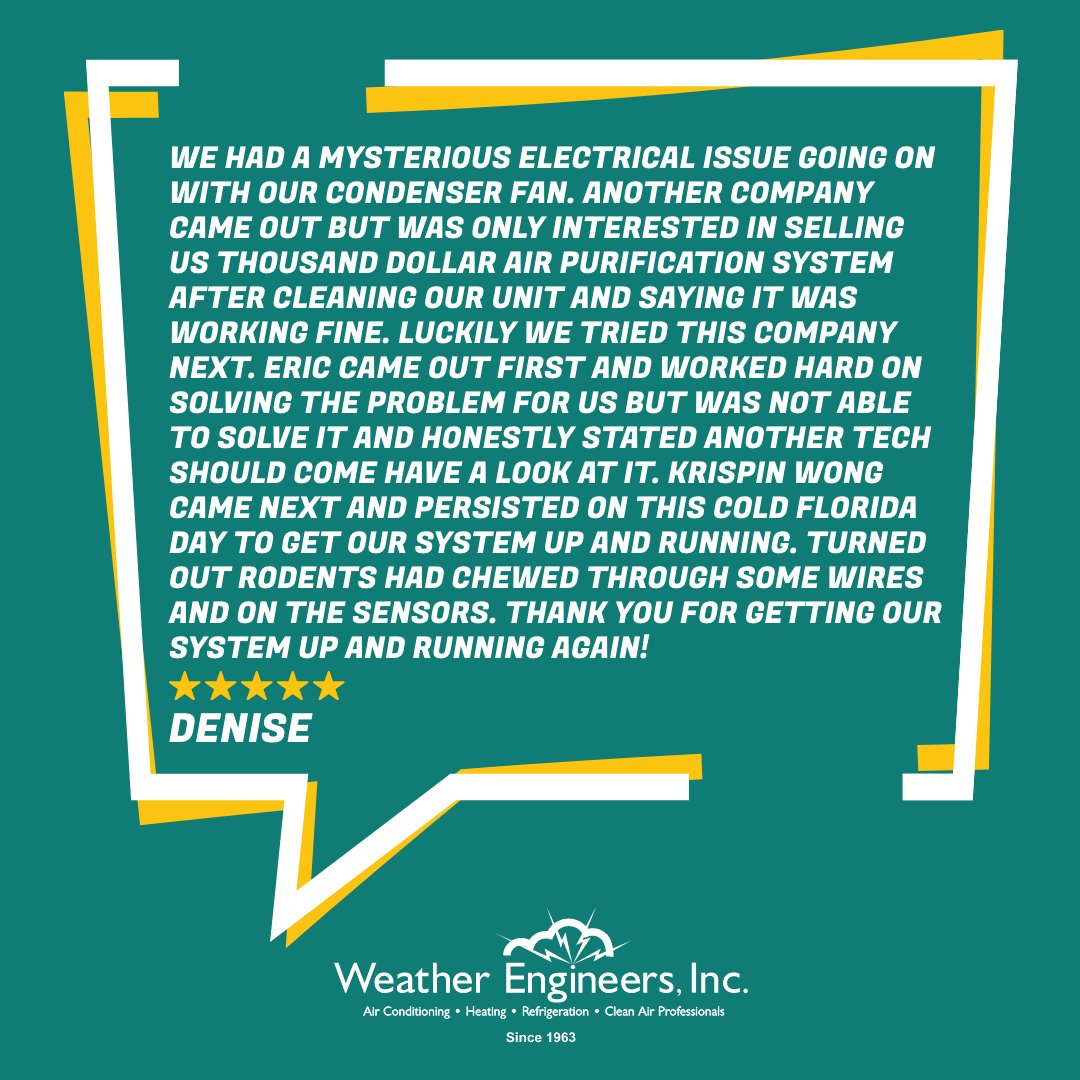 Denise, your Google review has made our day! 🌟 Thank you for taking the time to share your experience. We appreciate your trust and are committed to providing excellent service.

weatherengineers.com

#DeniseReview #CustomerFeedback #ThankYou