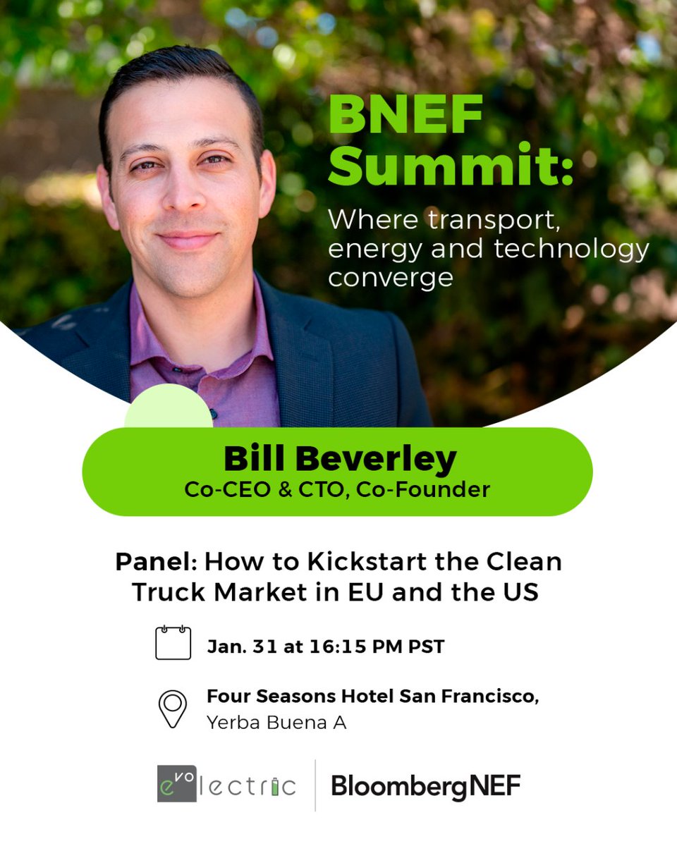 We are pleased to announce that our Co-CEO &amp; CTO, Bill Beverley, will be one of the speakers at the upcoming BNEF Summit BloombergNEF.
#BNEFSummit #Evolectric
For more information about the event: lnkd.in/eXmxD5d