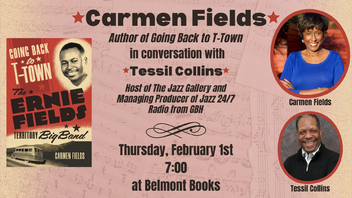 Great way to kick of #BlackHistoryMonth in #Boston, with this Feb 1 #book event at #BelmontBooks w/ Tessill Collins @SonofTooStrong @Jazz247GBH + journalist Carmen Fields, whose book on her dad's #BigBand out of #Oklahoma is an amazing read. belmontbooks.com/event/carmen-f…