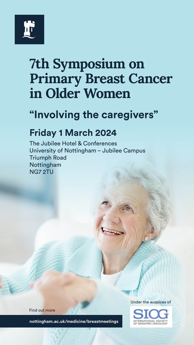 5 weeks to go so please register nottingham.ac.uk/medicine/breas… #breastcancer #older @EtienneB66 @KarenFPoole @JmdProf @ruthmparks @MedicineUoN @UniofNottingham @UHDBTrust @nottsbrcancer @SIOGorg @YoungSIOG @siognah @AgeGapStudy @ABSGBI @RCSnews @RCSEd