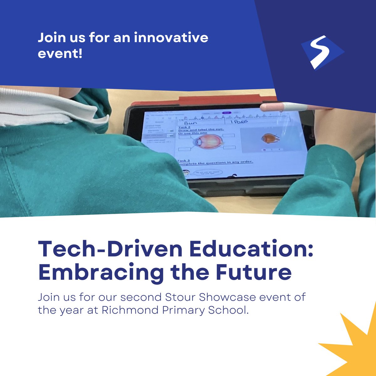 Join us for our second Stour Showcase event of the year at Richmond Primary School. eventbrite.co.uk/e/stour-showca… #EdTech #InnovationInEducation #FutureOfLearning #digitaltransformation #stourshowcase #primaryedcation