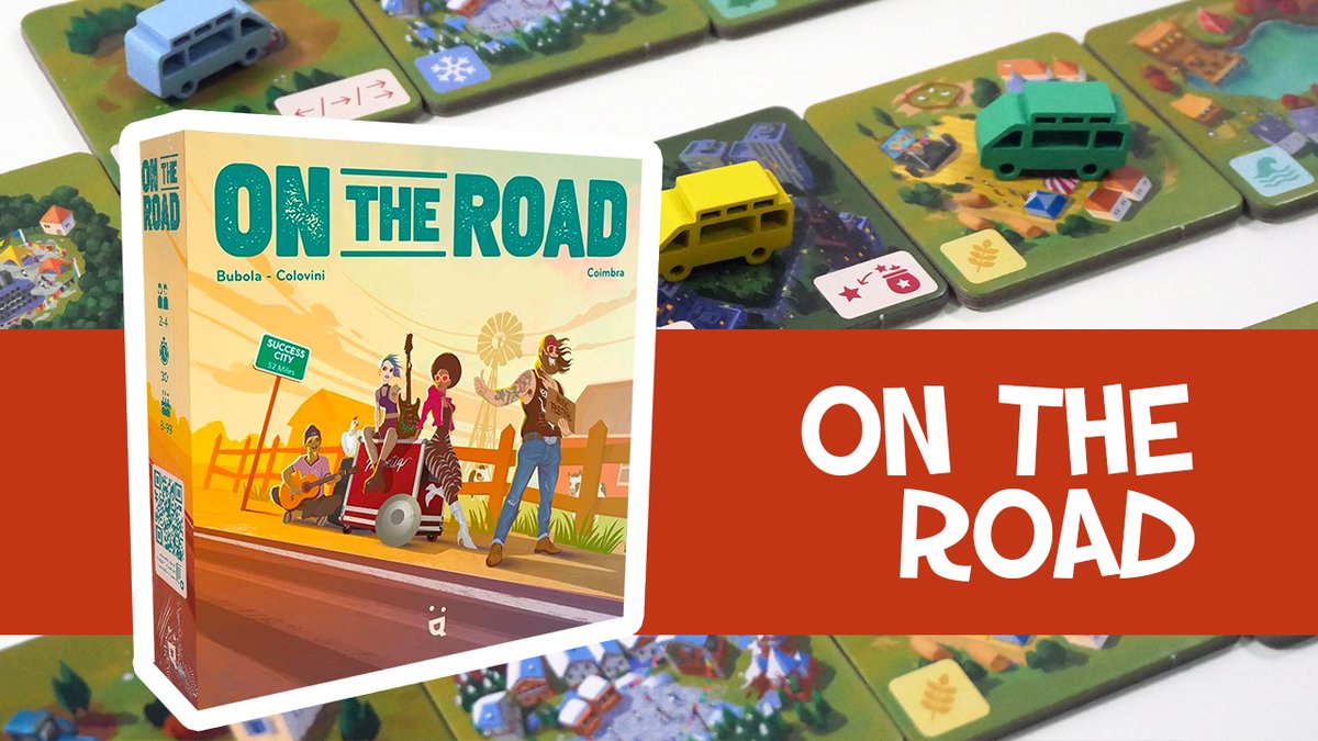 On the Road est un jeu de pose de tuiles et de majorité. Les joueurs voyagent sur les routes pour visiter des lieux, trouver des fans, et les attirer à leur concert. 
Découvrez-le en 2 minutes !

Youtube : youtube.com/watch?v=evQkt3…
Blog : des-en-mousse.com/on-the-road-pr…

#j2s #jeudesociete