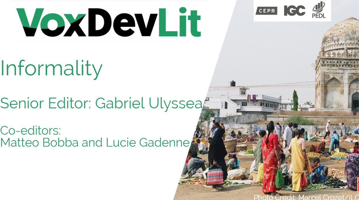 VoxDev (@vox_dev) on Twitter photo LMICs are typically characterised by high levels of informality, which has significant implications for firms & workers.
<a href="/GUlyssea/">Gabriel Ulyssea</a>'s #VoxDevLit summarises research on the causes & consequences of informality for economic development. Read here: voxdev.org/voxdevlit/info… LMICs are typically characterised by high levels of informality, which has significant implications for firms & workers.
<a href="/GUlyssea/">Gabriel Ulyssea</a>'s #VoxDevLit summarises research on the causes & consequences of informality for economic development. Read here: voxdev.org/voxdevlit/info…