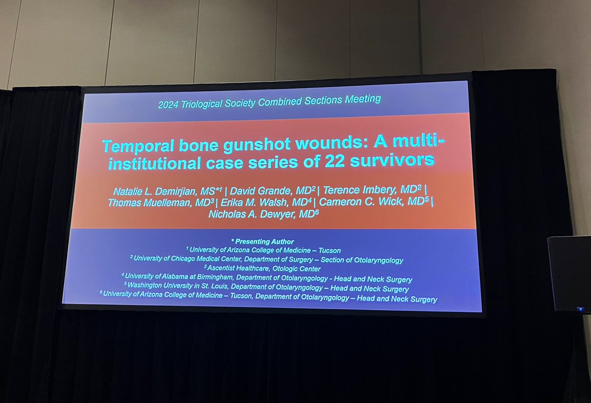 TedImbEARy's tweet photo. Great work from our multi-institutional team @UAB_OTO @uarizona @WUSTL_ENT @UChicagoOHNS @ascentist_ent presenting our temporal bone ballistic trauma outcomes @Triological #ENT #otology #temporalbone https://t.co/vy2UBV1eYc