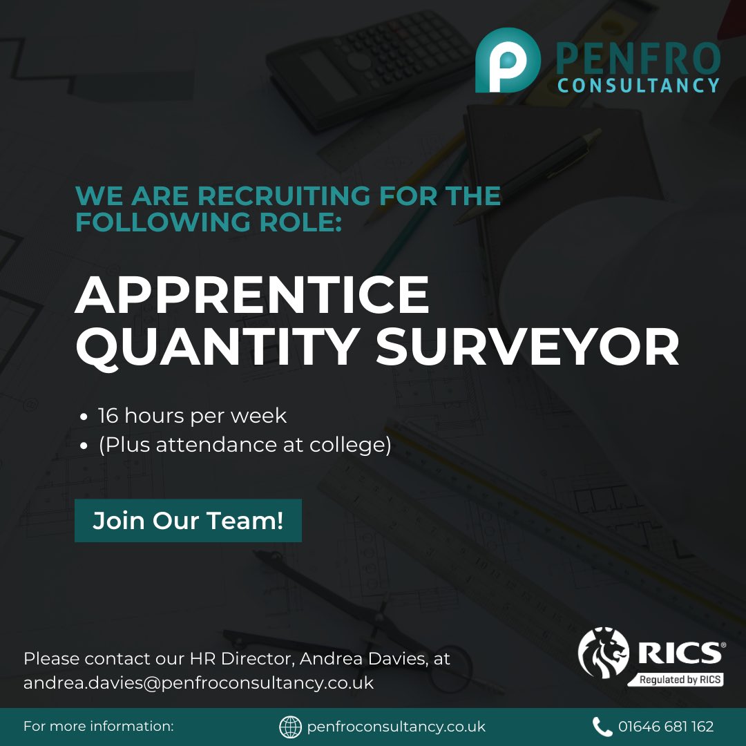 A great career opportunity, please get in touch! 

#charteredquantitysurveyors
#constructioninwales 
#civilengineering 
#property
#naturalresources 
#pembrokeshire