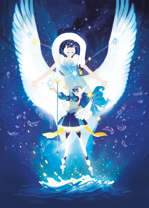 my finished magical knights zine piece (that i completely forgot to upload)! the motif was cygnus and lohengrin (but only the swan/knight motif and none of the story) 