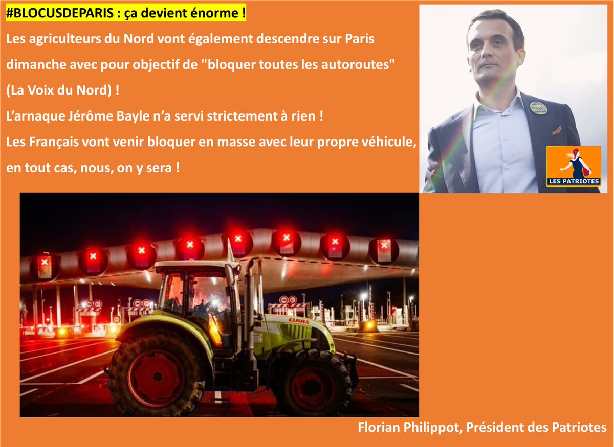 PARIS, Dimanche 28 janvier 2024.
✊LES PATRIOTES !✊
#AgriculteurEnColere ✊
#ÀbaslUE ! #ViveLaFrance ! #2024RésistanceTotale !
#RejoignezLaRésistance ! #RejoignezLesJustes !
👉les-patriotes.fr