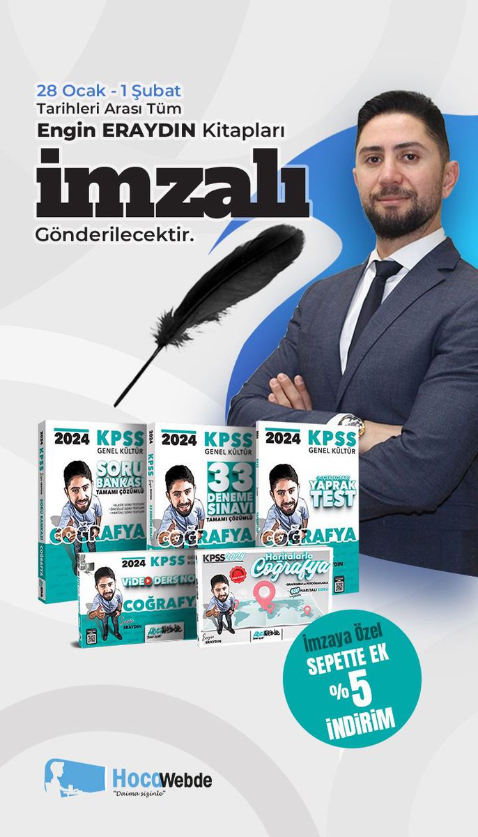 İmzalı ve indirimli Engin Eraydın kitapları için
hocawebde.net/engin-eraydin_…
#kpss #kpss2024 #kpsscoğrafya #kitap #indirim #imzakampanyası