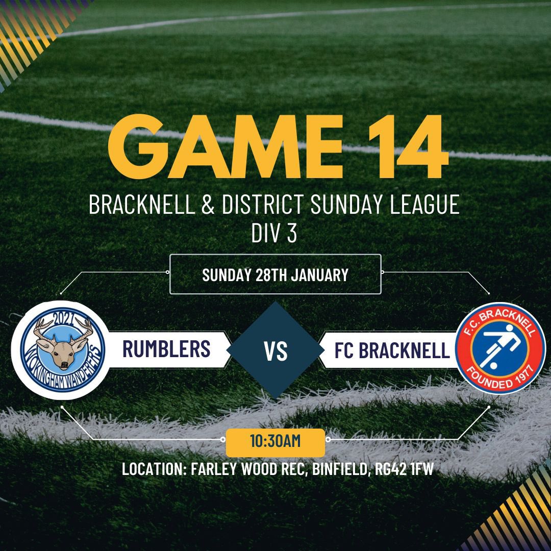 📆 ⚽️ - Game 14 - First win of 2024🤔

The Rumblers are looking to bounce back and get their first W of the year tomorrow vs @fcbracknell1st 👀

🔙FCB got the better of us on early on in the season so the boys are determined not to lose another 3️⃣ points to this side❌