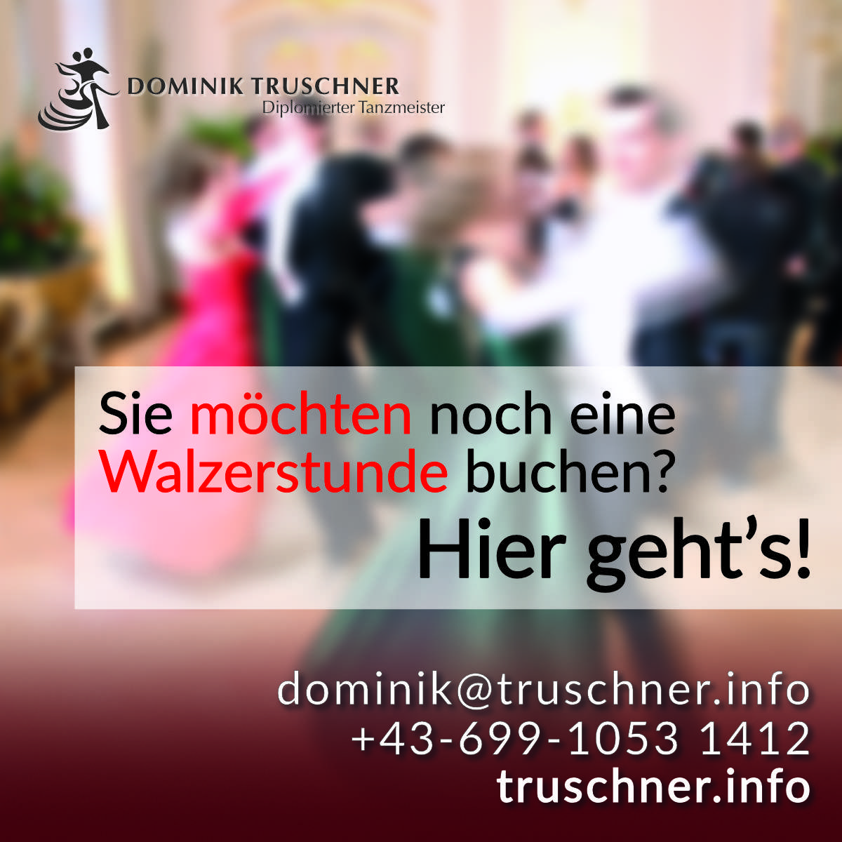 Sie sind auf der Suche nach privaten Tanzstunden?  Hier ist die Lösung!
Jetzt schnell buchen über +43-699-10531412  #privatstunde #tanzstunde #WienerWalzer #walzer #quadrille #fledermausquadrille #ball #ballinwien #kaffeesiederball #juristenball #opernball #ballsaison