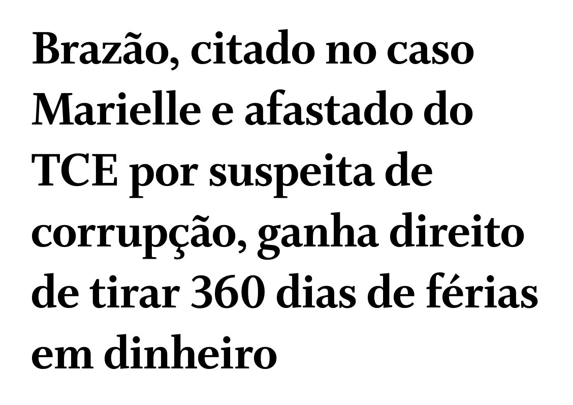 antoniotabet's tweet photo. “O Tribunal de Contas do Estado do Rio (TCE-RJ) concedeu aos conselheiros Domingos Brazão e José Maurício Nolasco o direito de tirarem 360 dias de férias, referentes aos anos de 2017 a 2022. O período corresponde ao tempo em que ambos não desfrutaram do benefício, porque estavam afastados do cargo por suspeita de fraude e corrupção.”

E você aí, honesto(a), que não mandou matar ninguém, trabalhando para pagar suas contas e impostos.