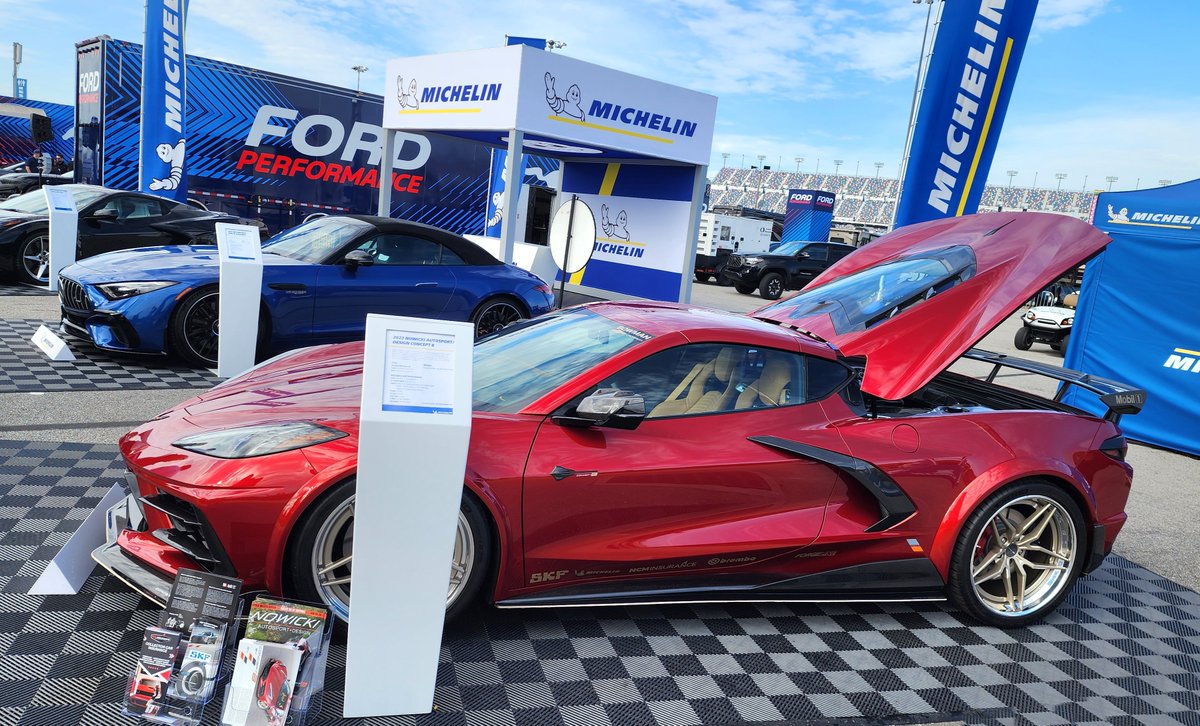 vettevues's tweet image. 2023 Nowicki Autosport Design Concept 8 on dislay at the Daytona International Speedway during the 2024 Rolex 24. Photo credit Gary Rosier for Vette Vues

#VetteVues #concept8 #redmist #c8corvette #michelin #mobil1 #skf #bowmanchevrolet #forgeline #americanracingheaders